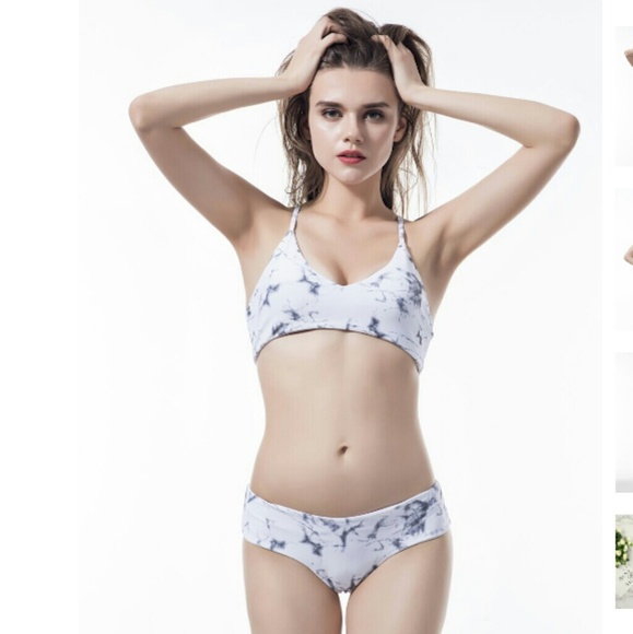 Other - Marble print bikini strappy back white & black